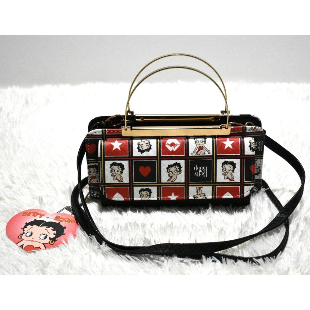 RETRO Betty Boop Shoulder Bag Crossbody Black White Red Inside Pockets WZT260SQB